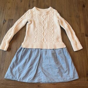 3/27$ GAP Girls Cream Knit & Denim Long Sleeve Dress size 5